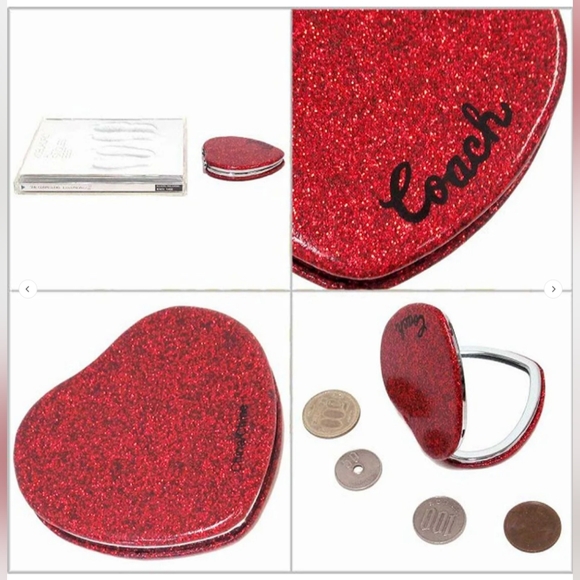 Coach NIP Red Glitter Heart Compact Mirror - Picture 3 of 5